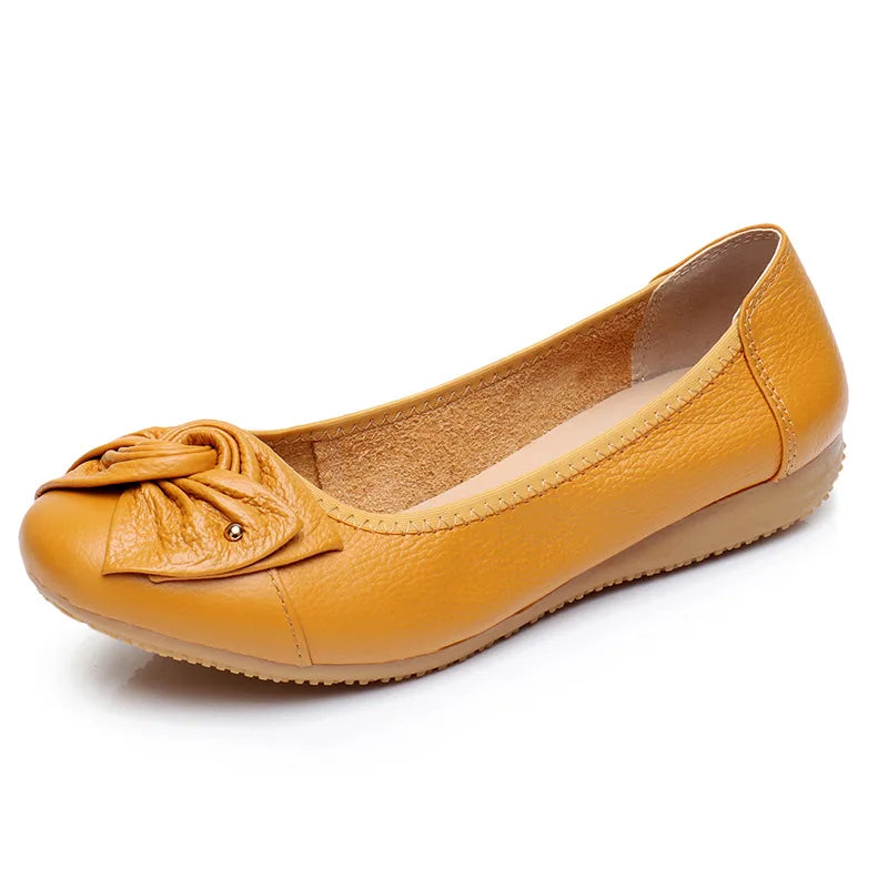 WOIZGIC Women's Female Ladies Mother Woman Flats Shoes Loafers Genuine Leather Slip On Summer Round Toe Size 35-43 ZBM-1108