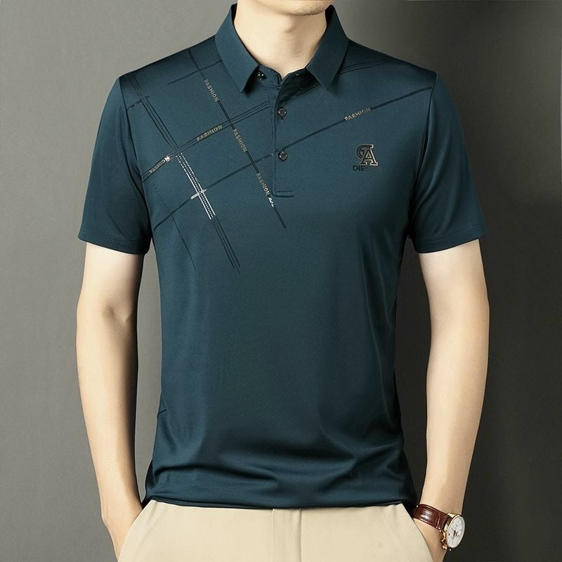 Business Casual Lapels T-shirt Middle-aged Men's Thin