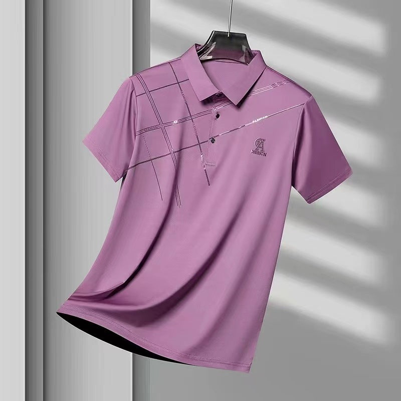Business Casual Lapels T-shirt Middle-aged Men's Thin