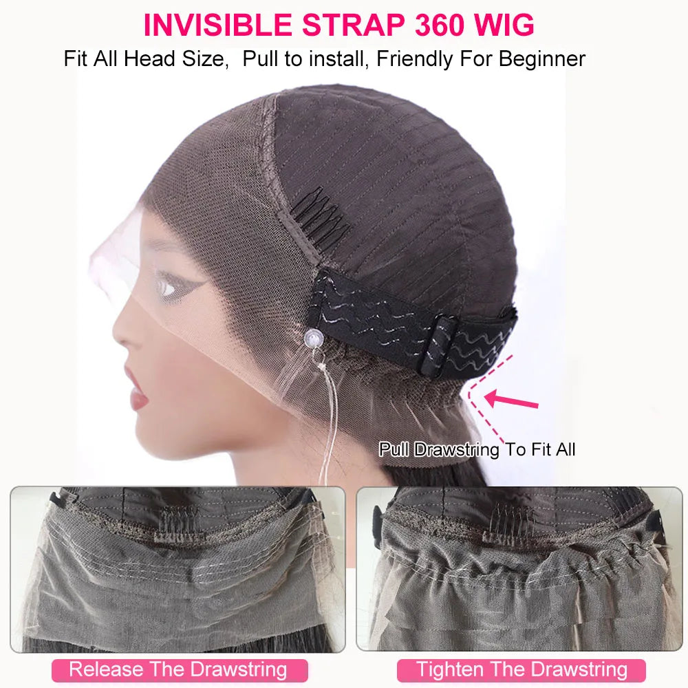 250 Density Invisi Drawstring Snug Fit 360 HD Full Lace Frontal Wigs 30 Inch Body Wave Lace Front Human Hair Wig Glueless Wig