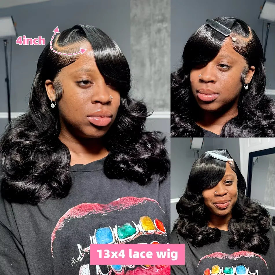 250% Body Wave HD Lace Frontal Wig Short Bob Wig Human Hair Glueless Human Hair Wavy 13x4 Transparent Lace Front Wigs For Women