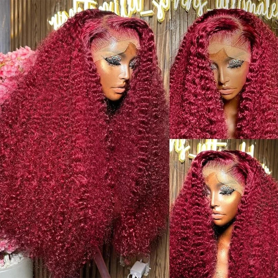 Mossily Burgundy Curly 13x6 HD Lace Frontal Wigs Human Hair 13x5 Wet And Wavy 99J Red Colored Deep Wave Wig For Women 30 36 Inch