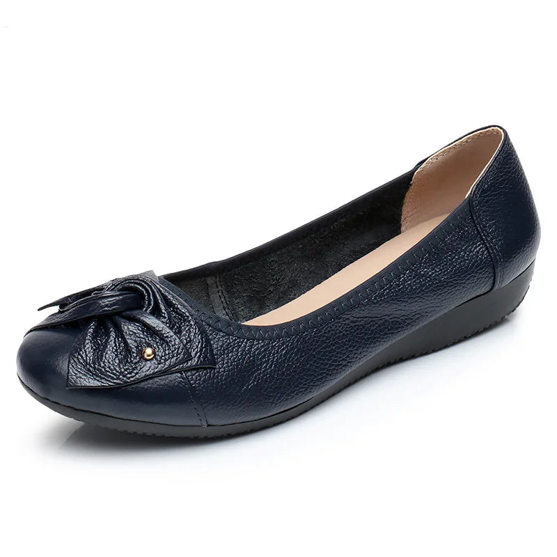 WOIZGIC Women's Female Ladies Mother Woman Flats Shoes Loafers Genuine Leather Slip On Summer Round Toe Size 35-43 ZBM-1108
