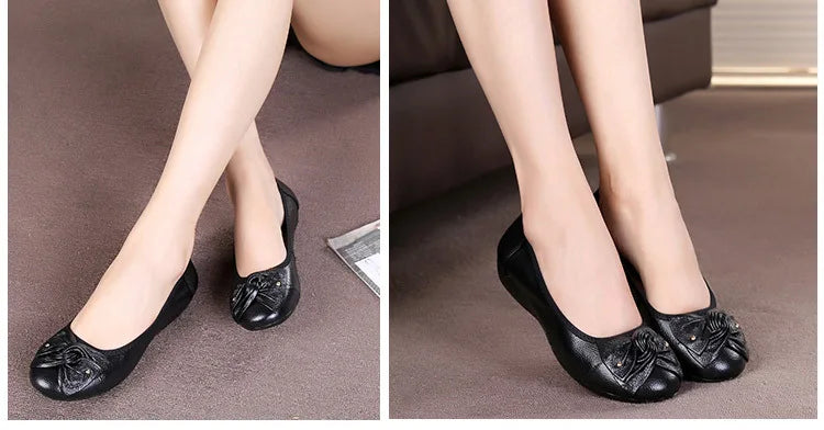 WOIZGIC Women's Female Ladies Mother Woman Flats Shoes Loafers Genuine Leather Slip On Summer Round Toe Size 35-43 ZBM-1108