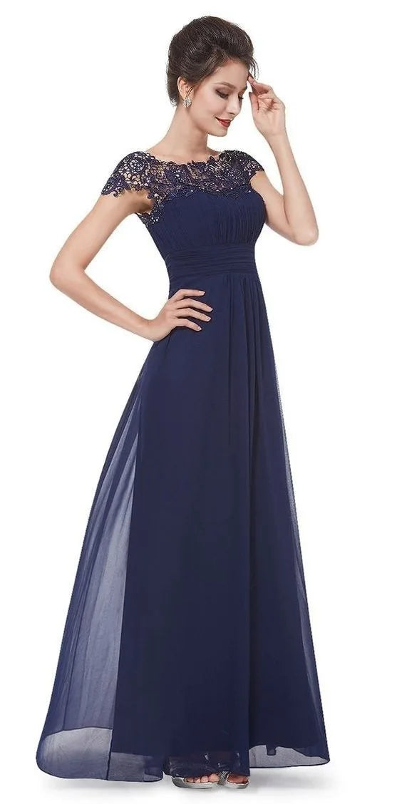 Wedding Dress Women Round Neck Short Sleeve High Waist Evening Long Dresses Lace Floral Gown Party Elegant Vestidos 2025