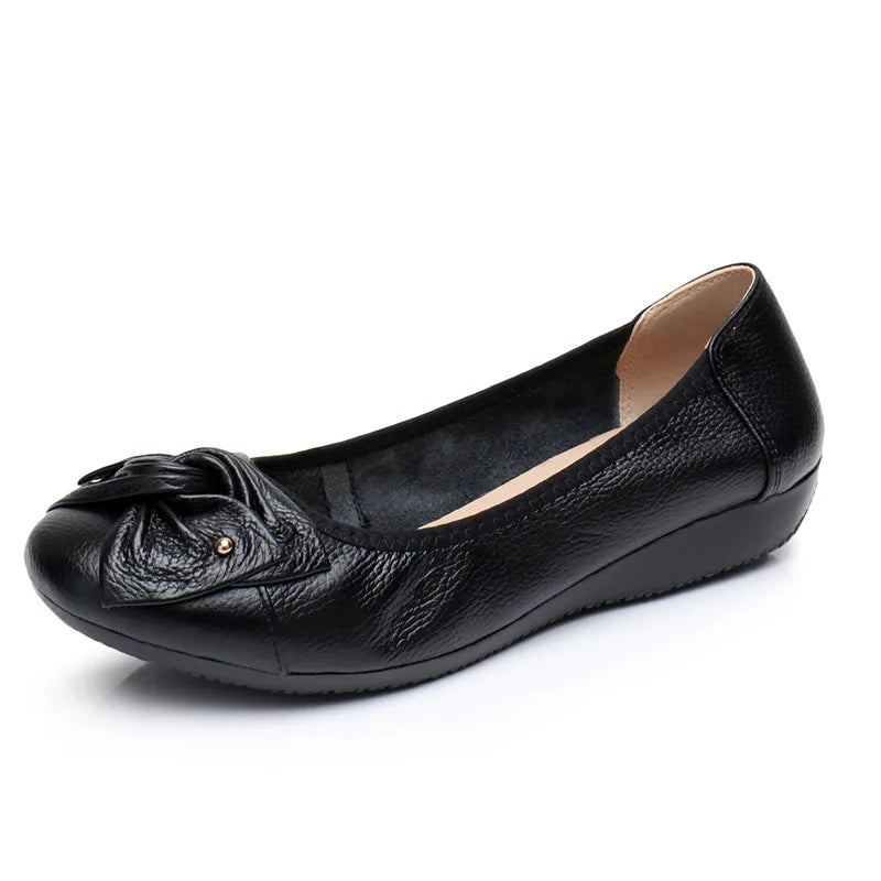 WOIZGIC Women's Female Ladies Mother Woman Flats Shoes Loafers Genuine Leather Slip On Summer Round Toe Size 35-43 ZBM-1108