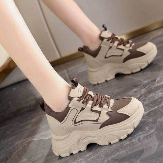 Spring And Autumn Thick Bottom Internet Hot Dad Shoes Women's Height Increasing Insole
