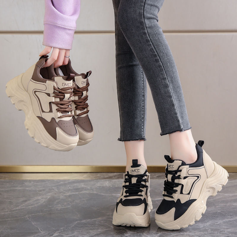 Spring And Autumn Thick Bottom Internet Hot Dad Shoes Women's Height Increasing Insole