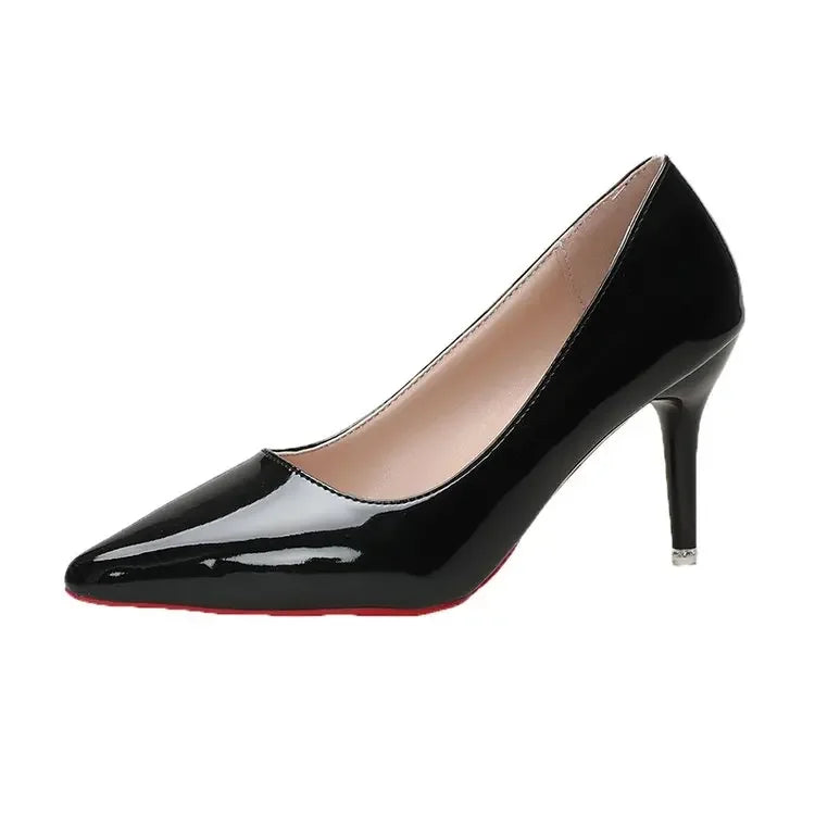 Women Pumps Fashion Patent Leather High Heels Black Pink White Shoes Women Wedding Shoes Ladies Stiletto Red Sole Heels 42 43