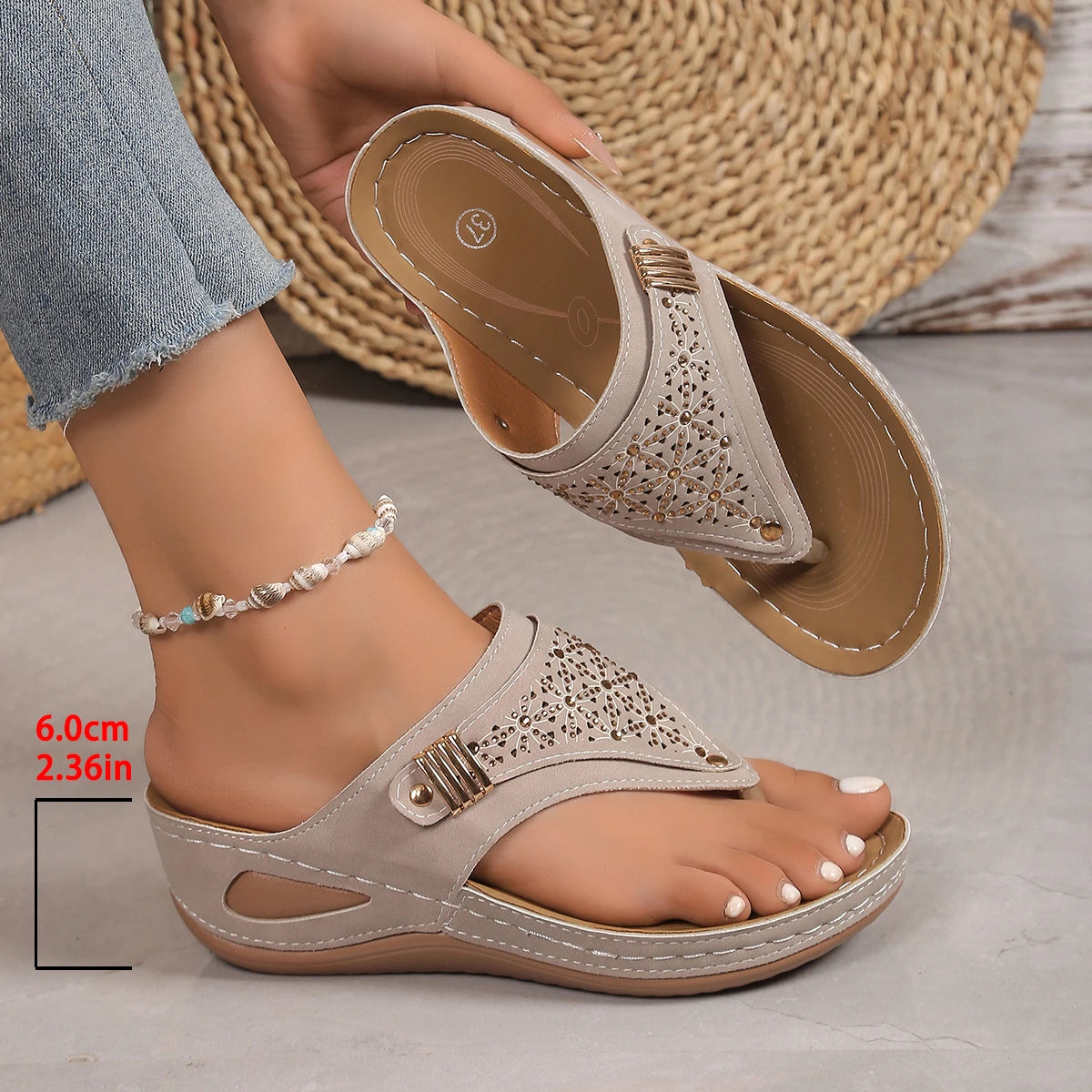Women Wedge Platform Slippers 2025 Summer New Clip Toe Orthopedic Arch Support Sandals Pu Leather Non-Slip Soft Shoes Flip Flops