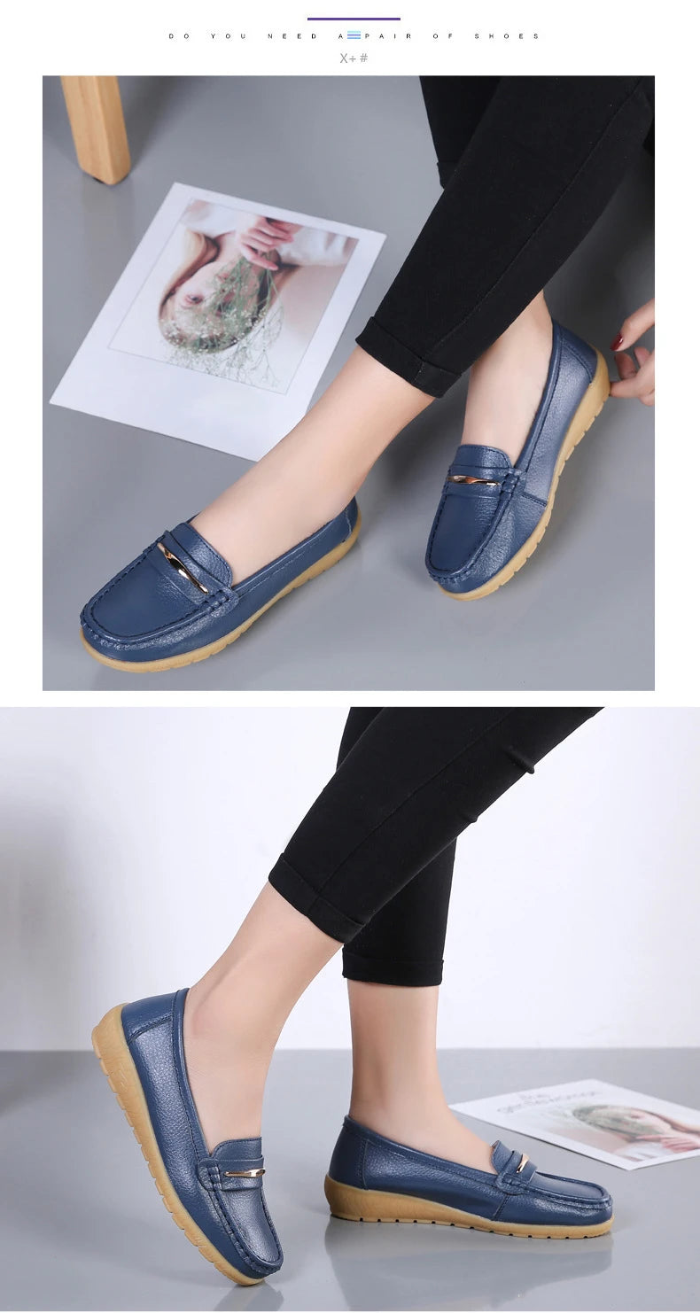 WOIZGIC Women's Mother Ladies Woman Female Genuine Leather Shoes Flats Loafers Platform Bling Slip On Moccasins Plus Size 43 44
