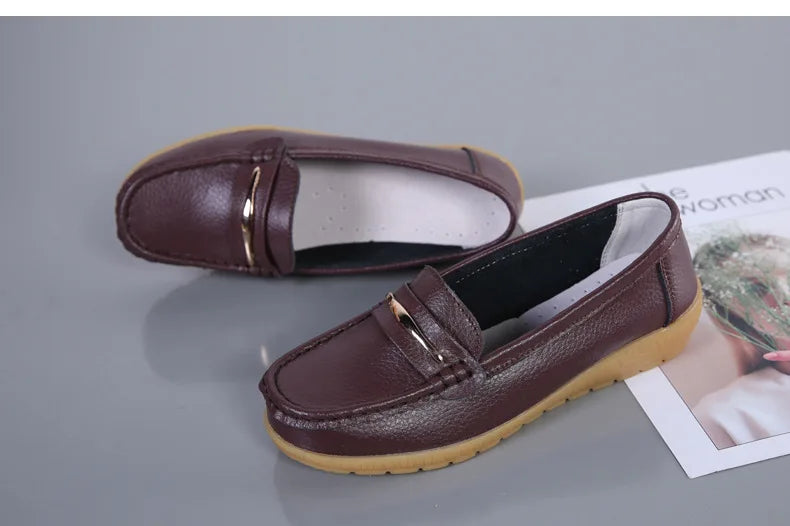WOIZGIC Women's Mother Ladies Woman Female Genuine Leather Shoes Flats Loafers Platform Bling Slip On Moccasins Plus Size 43 44