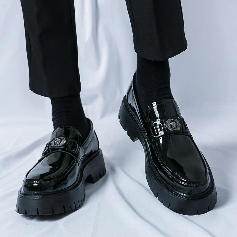 Dress Shoes Men Black PU Thick Sole Wear-resistant Casual Business Loafers European Social Shoes Size 38-45 Men Shoes