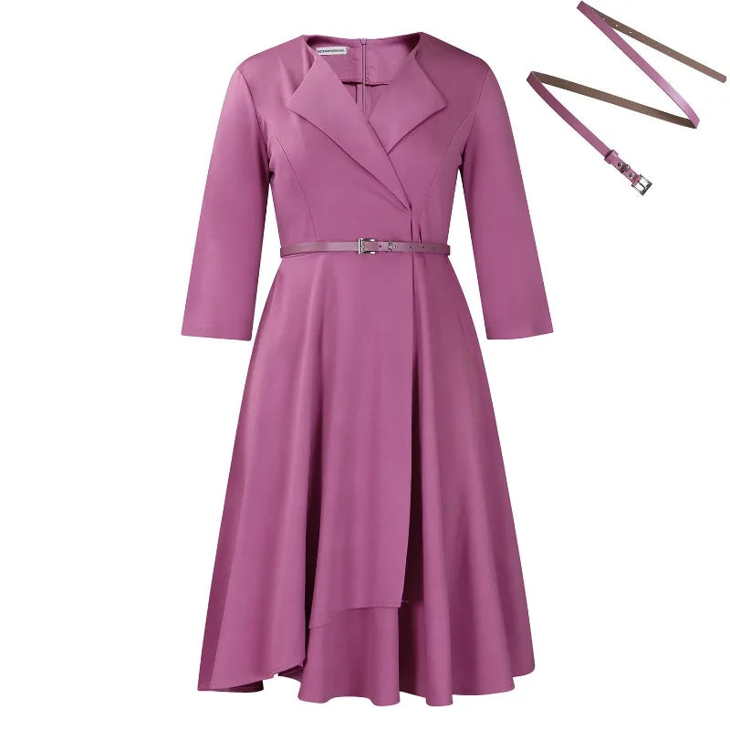 2025 Elegant Church Dresses for Women 3/4 Sleeve A Line With Waist Belt Classy Modest African Female Gowns Office Ladies Event