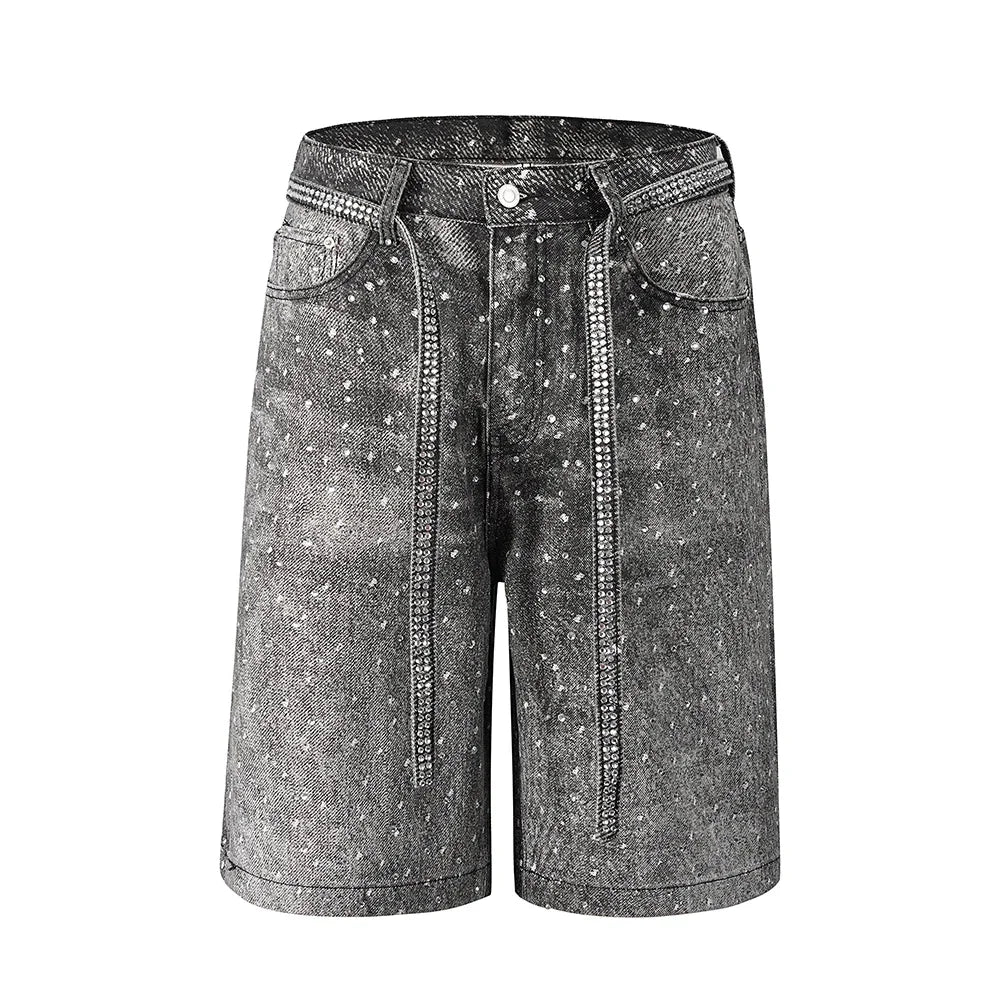 Full Rhinestone Print Washed Blue Baggy Jeans Mens and Women Ropa Hombre Streetwear Solid Casual Denim Trousers Loose Cargos