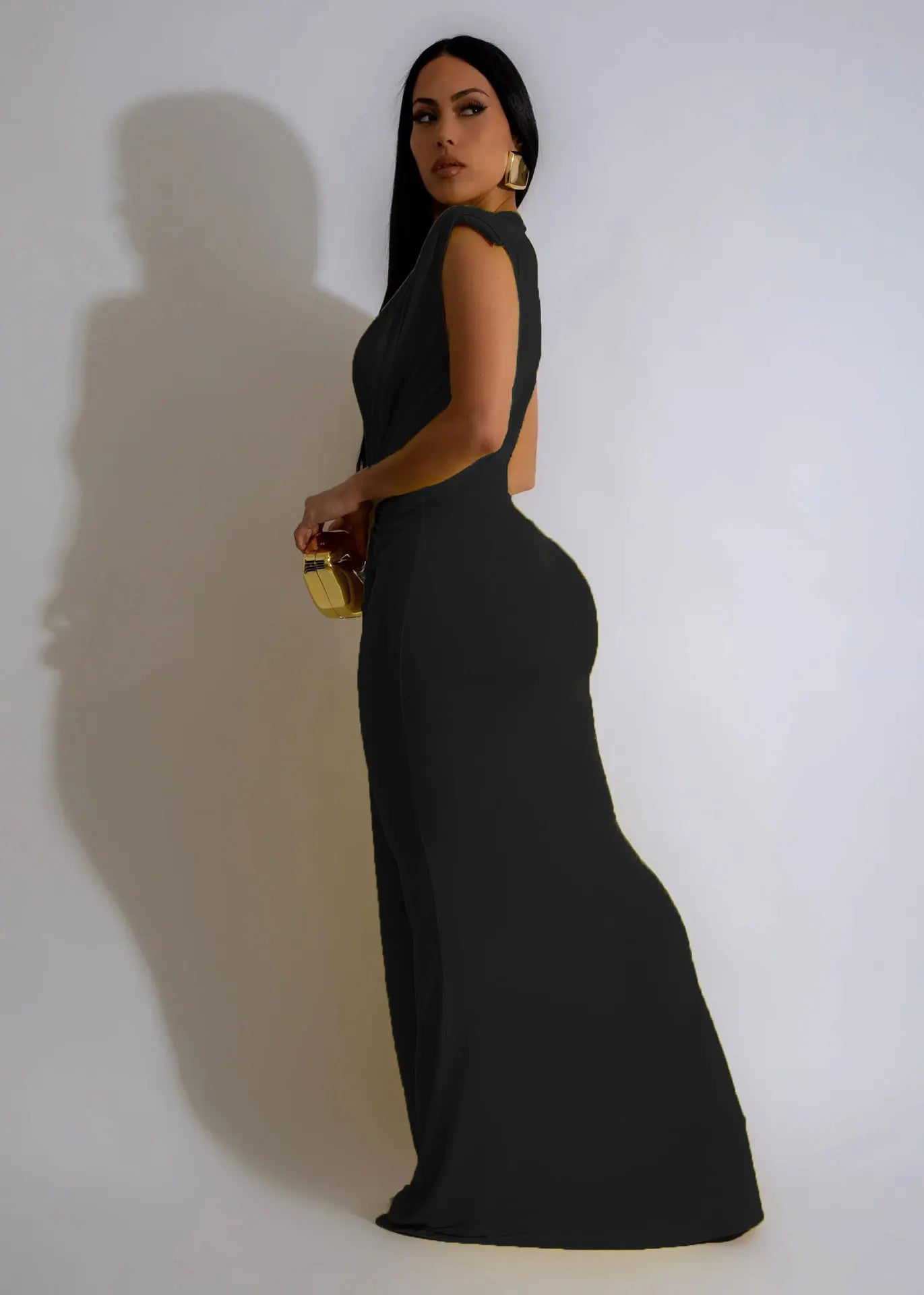 Dress Women Long Dresses Deep V Neck Sleeveless Solid Slim Fit Tight Waist Sexy Elegant Splice Hip Wrap Temperament Vestidos