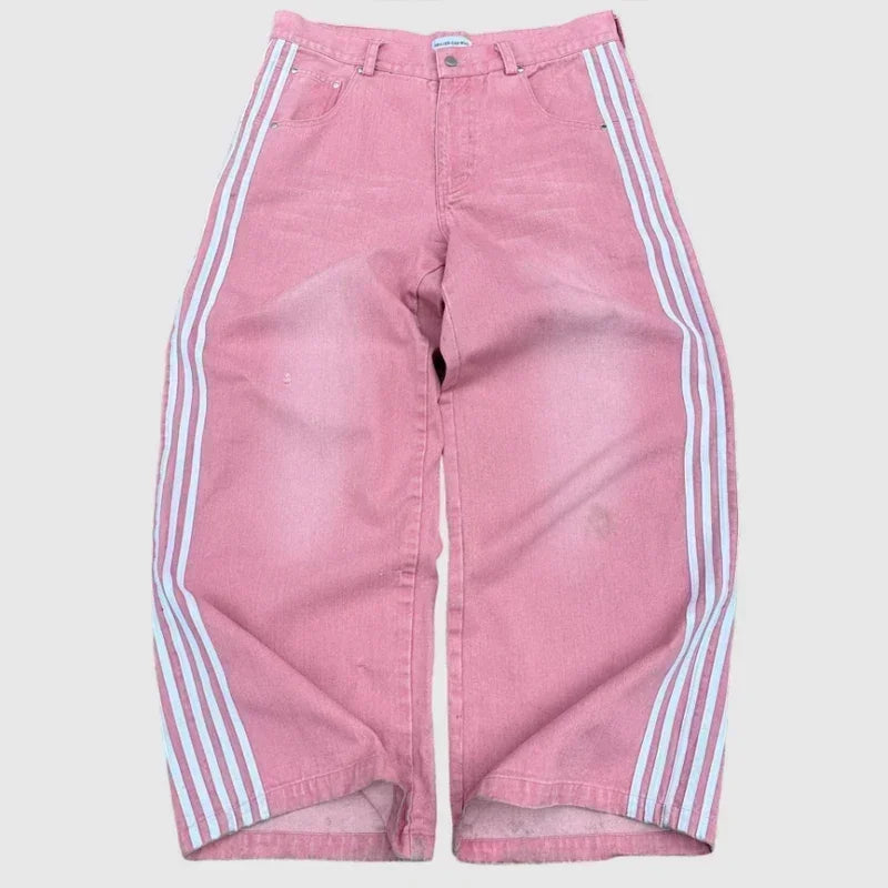 Y2K Baggy Jeans Harajuku vintage Striped Embroidered high quality Sweatpants men women Hip Hop Casual wide leg jeans streetwear