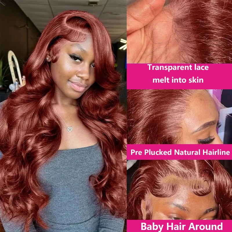 13x4 Reddish Brown Body Wave Lace Frontal Human Hair Wig HD Lace Frontal Wig Human Hair Wig Pre Plucked Brazilian Remy Hair