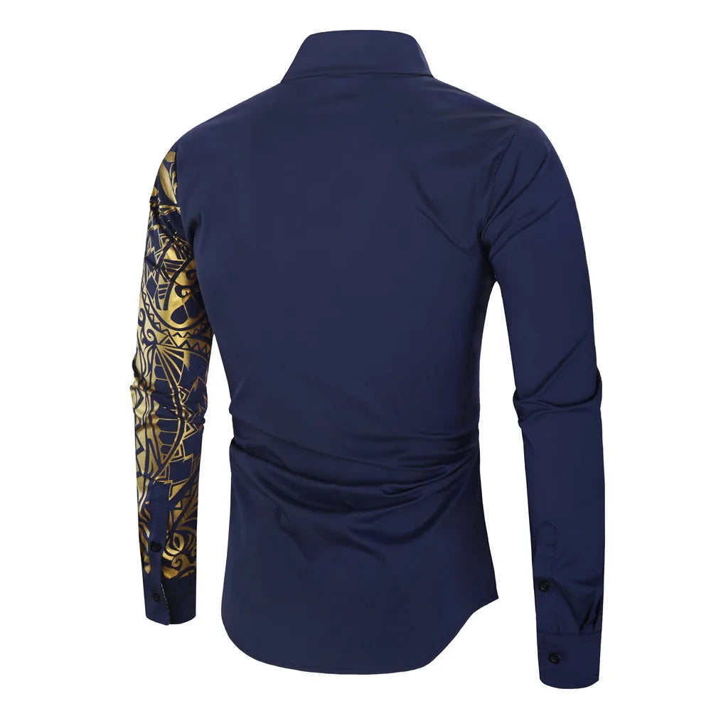 2024 Men's Brand Shirt, Luxury Gold High Quality Long Sleeve Shirts, Business White Black Men Dress Prom Social Print Shirts