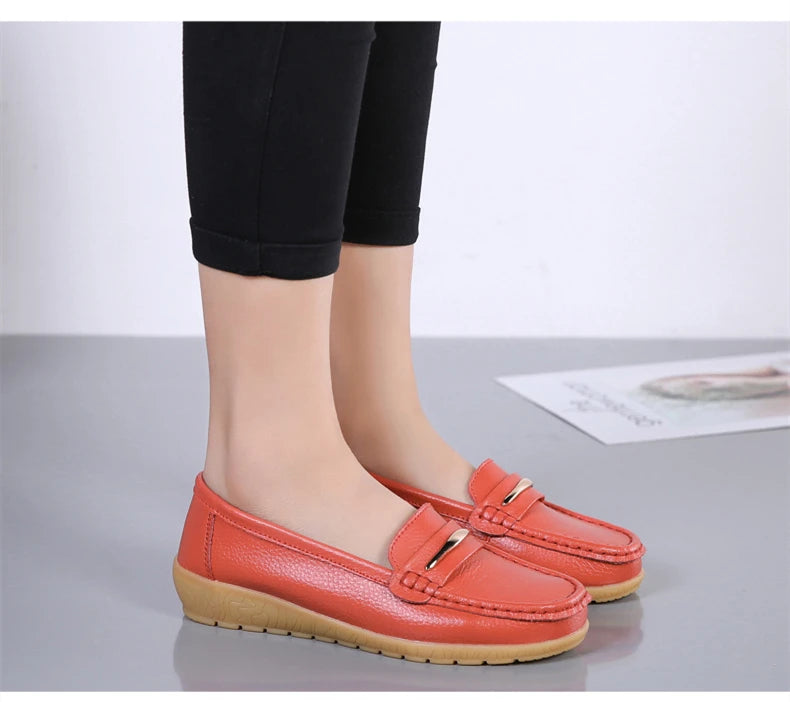 WOIZGIC Women's Mother Ladies Woman Female Genuine Leather Shoes Flats Loafers Platform Bling Slip On Moccasins Plus Size 43 44