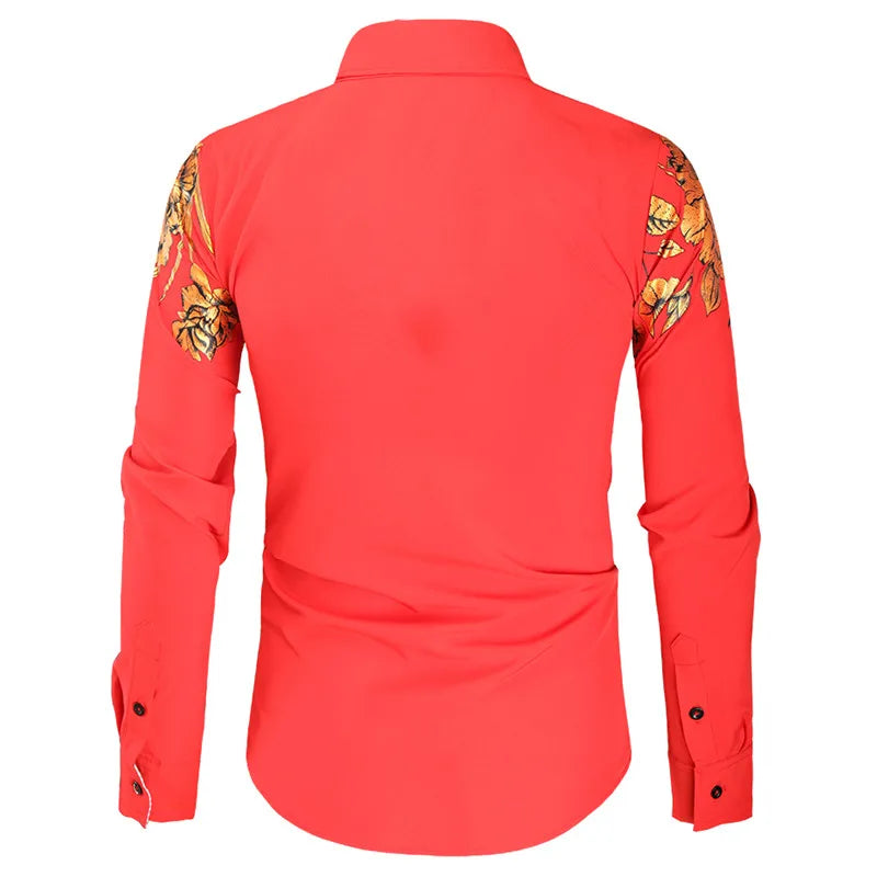 2024 Men's Brand Shirt, Luxury Gold High Quality Long Sleeve Shirts, Business White Black Men Dress Prom Social Print Shirts