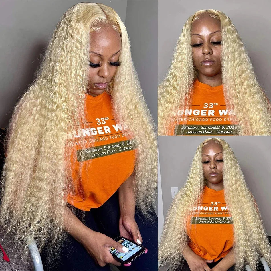 613 Curly Honey Blonde Lace Front Human Hair Wigs Loose Deep Wave 13x6 13×4 HD Water Wave Color Transparent Lace Frontal Wigs