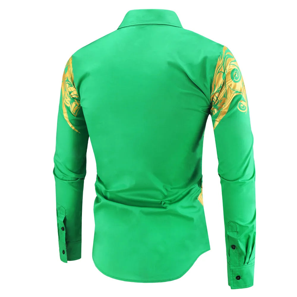 2024 Men's Brand Shirt, Luxury Gold High Quality Long Sleeve Shirts, Business White Black Men Dress Prom Social Print Shirts