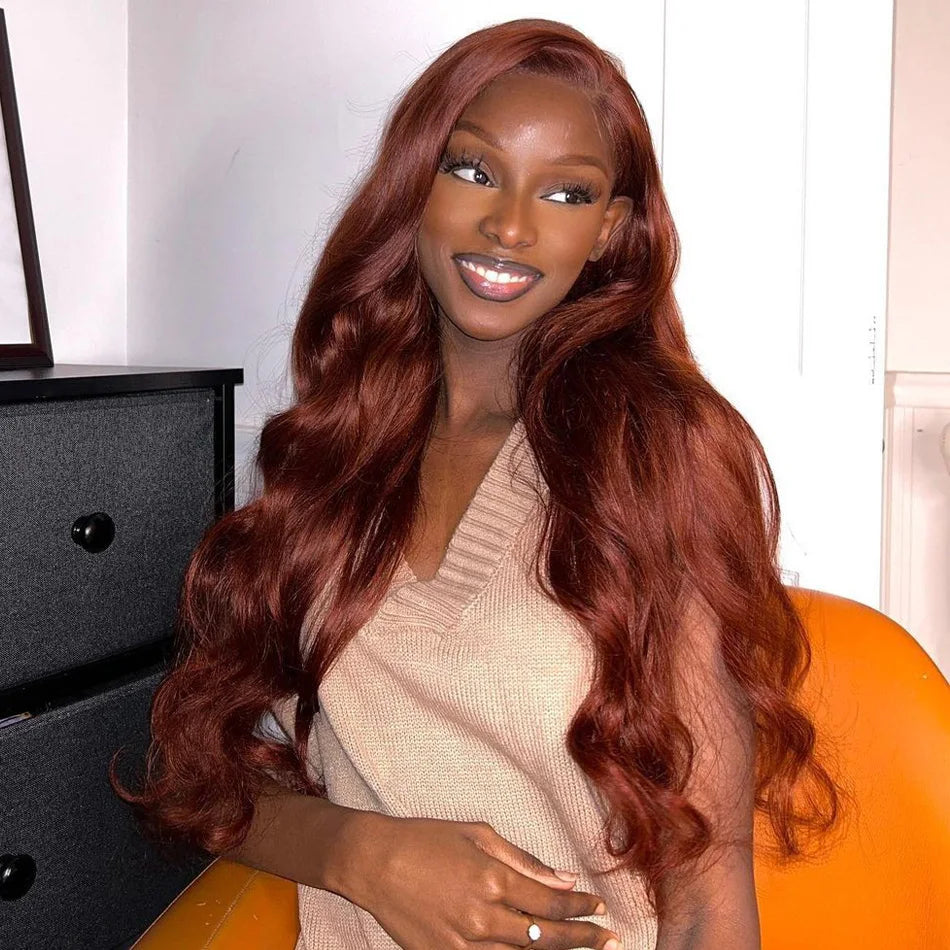 13x4 Reddish Brown Body Wave Lace Frontal Human Hair Wig HD Lace Frontal Wig Human Hair Wig Pre Plucked Brazilian Remy Hair