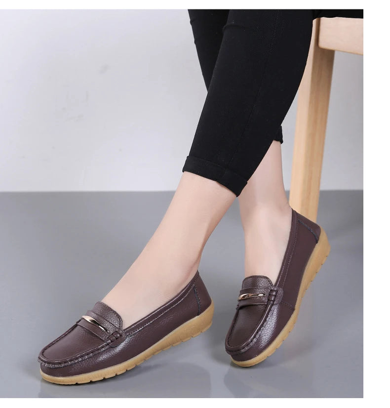WOIZGIC Women's Mother Ladies Woman Female Genuine Leather Shoes Flats Loafers Platform Bling Slip On Moccasins Plus Size 43 44