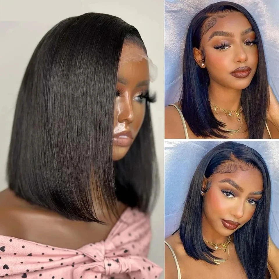 200% 16 Inch Highlight Short Bob Wigs 13X6 Straight Hd Lace Front Ombre Brown Frontal Glueless Bob Wig Human Hair Ready to Wear