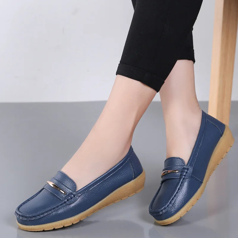 WOIZGIC Women's Mother Ladies Woman Female Genuine Leather Shoes Flats Loafers Platform Bling Slip On Moccasins Plus Size 43 44