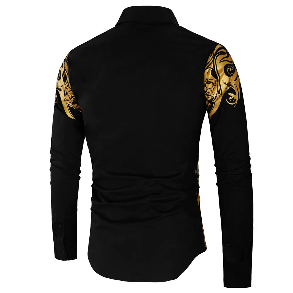 2024 Men's Brand Shirt, Luxury Gold High Quality Long Sleeve Shirts, Business White Black Men Dress Prom Social Print Shirts