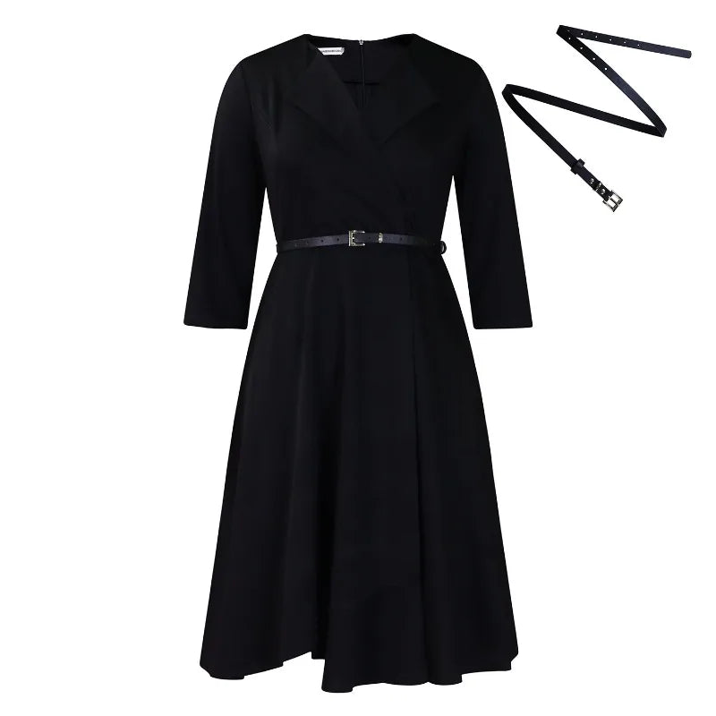 2025 Elegant Church Dresses for Women 3/4 Sleeve A Line With Waist Belt Classy Modest African Female Gowns Office Ladies Event