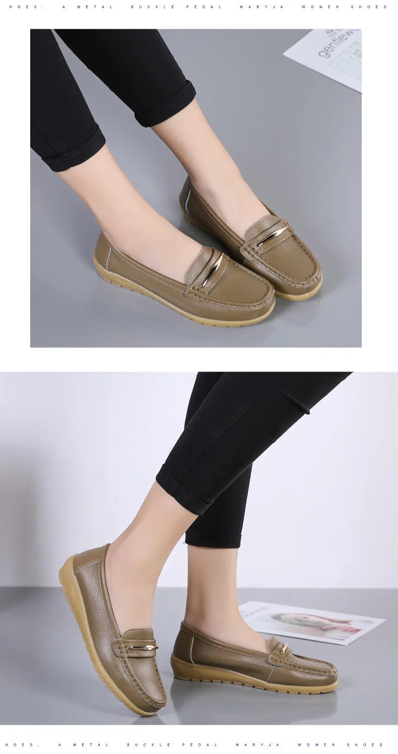 WOIZGIC Women's Mother Ladies Woman Female Genuine Leather Shoes Flats Loafers Platform Bling Slip On Moccasins Plus Size 43 44