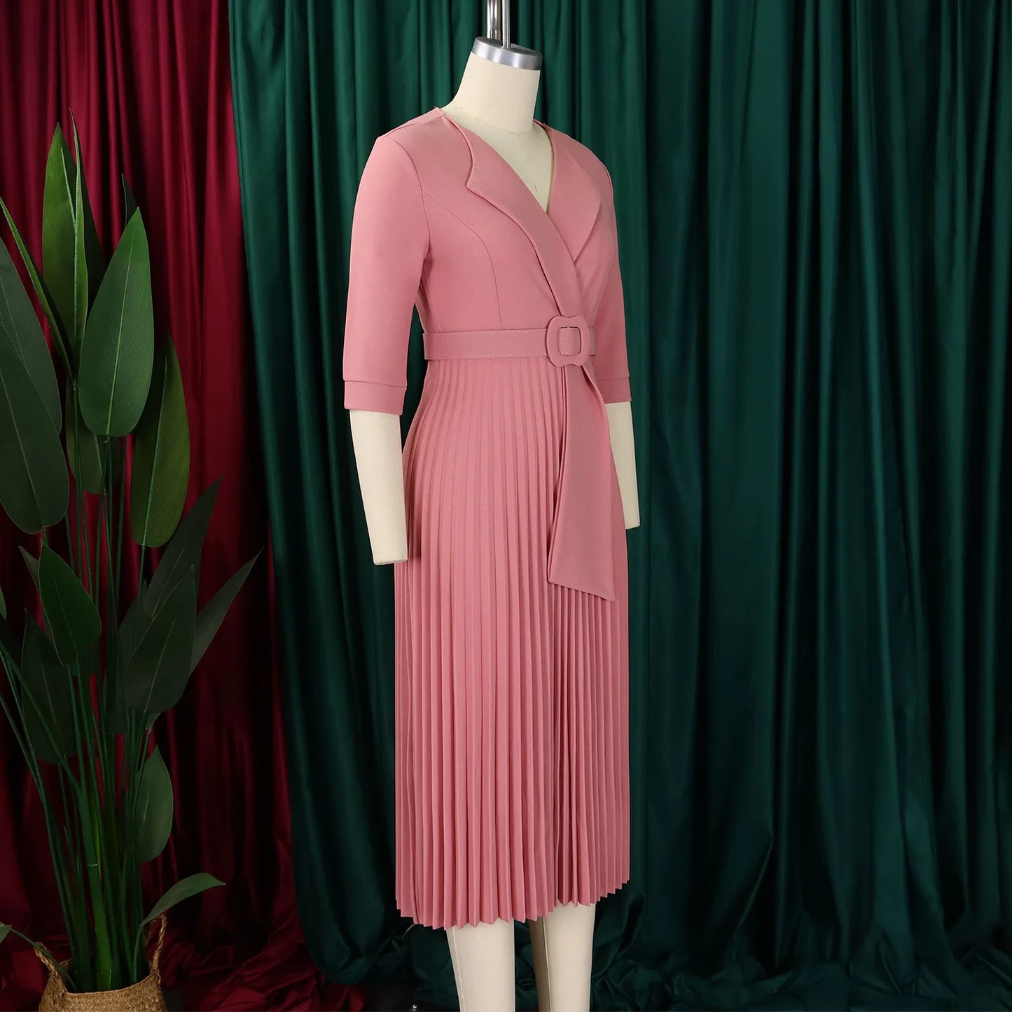 Pleated Dress Women Sexy Dresses White Round Neck Slim Sheath Work High Waist Hip Wrap Elegant Bodycon Mid Length Vestidos