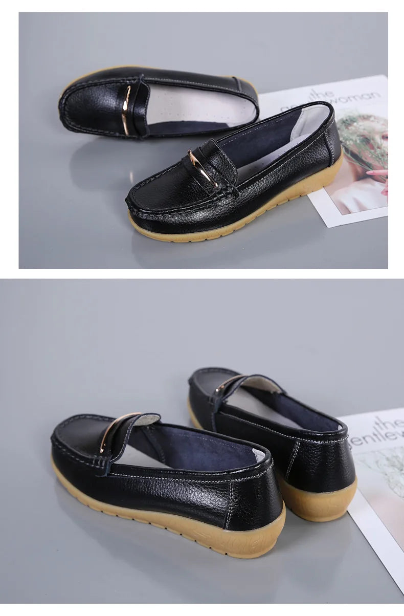 WOIZGIC Women's Mother Ladies Woman Female Genuine Leather Shoes Flats Loafers Platform Bling Slip On Moccasins Plus Size 43 44