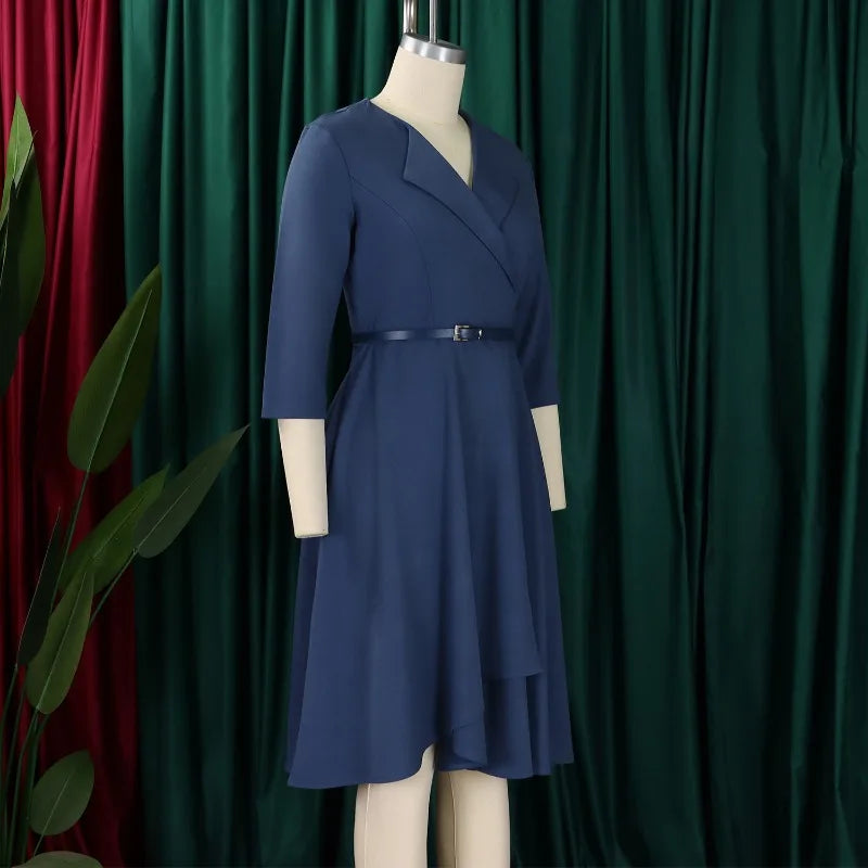 2025 Elegant Church Dresses for Women 3/4 Sleeve A Line With Waist Belt Classy Modest African Female Gowns Office Ladies Event