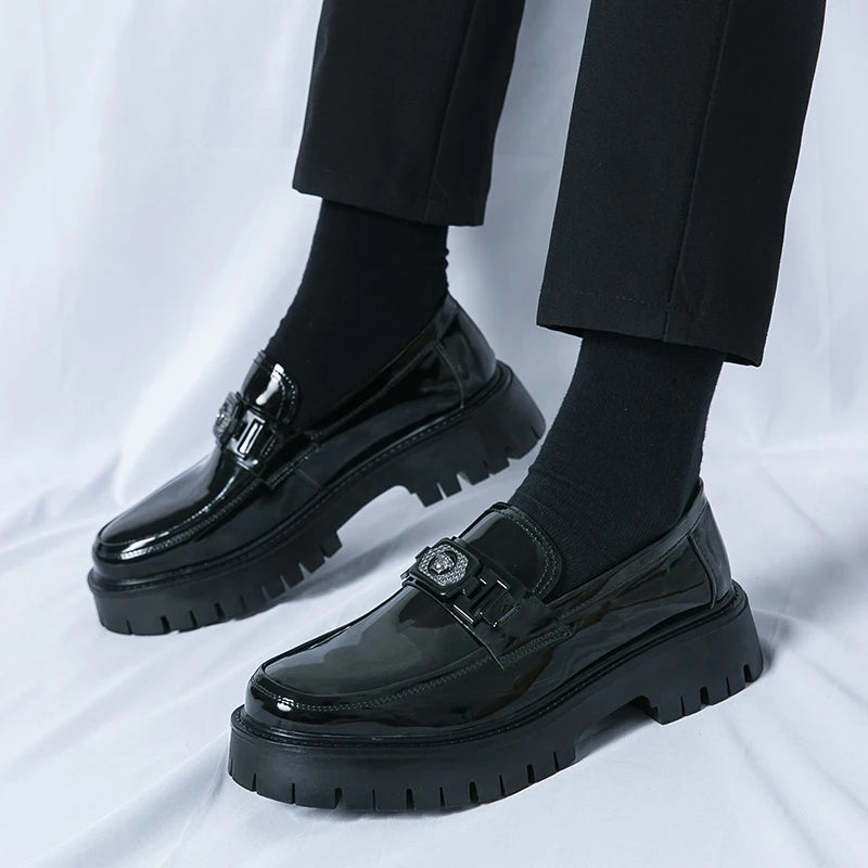 Dress Shoes Men Black PU Thick Sole Wear-resistant Casual Business Loafers European Social Shoes Size 38-45 Men Shoes