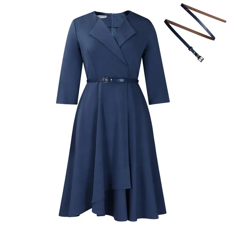 2025 Elegant Church Dresses for Women 3/4 Sleeve A Line With Waist Belt Classy Modest African Female Gowns Office Ladies Event