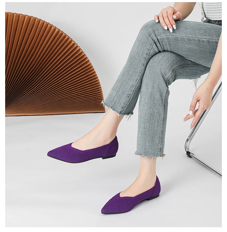Women's flat shoes with pointed soft knitted sole breathable and comfortable shoes Spring and Autumn 2024 new model