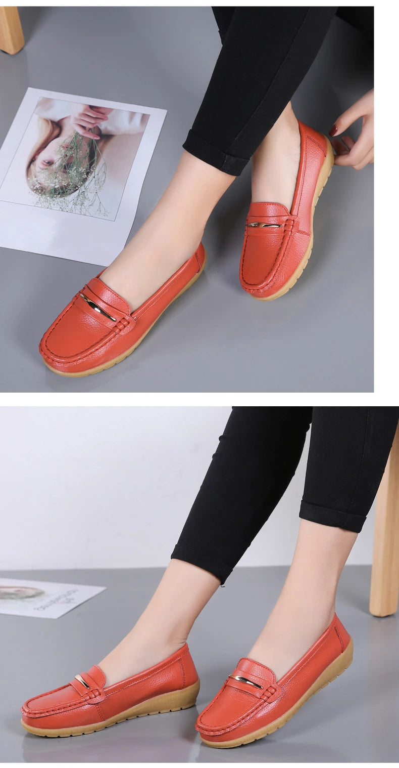 WOIZGIC Women's Mother Ladies Woman Female Genuine Leather Shoes Flats Loafers Platform Bling Slip On Moccasins Plus Size 43 44