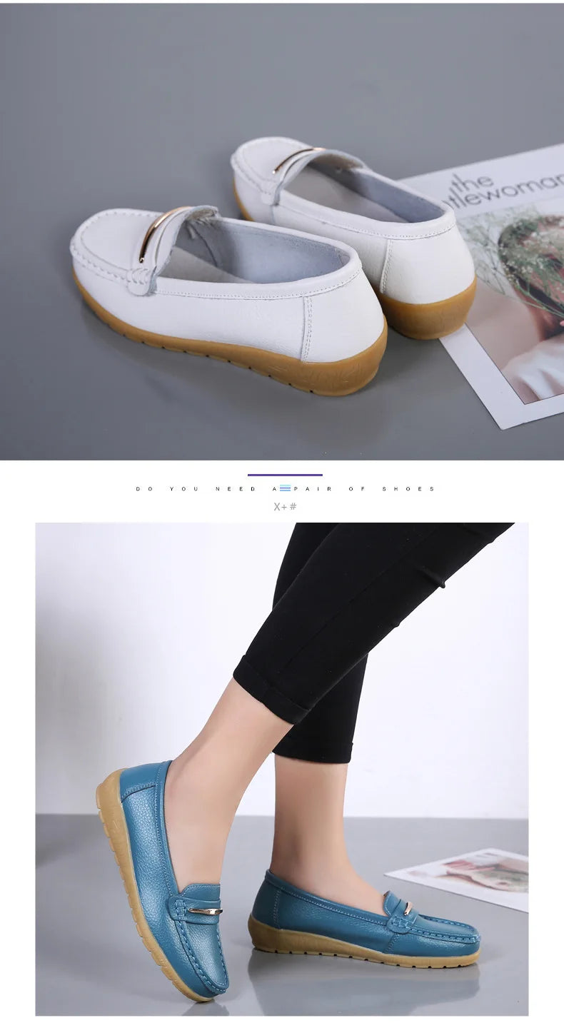 WOIZGIC Women's Mother Ladies Woman Female Genuine Leather Shoes Flats Loafers Platform Bling Slip On Moccasins Plus Size 43 44