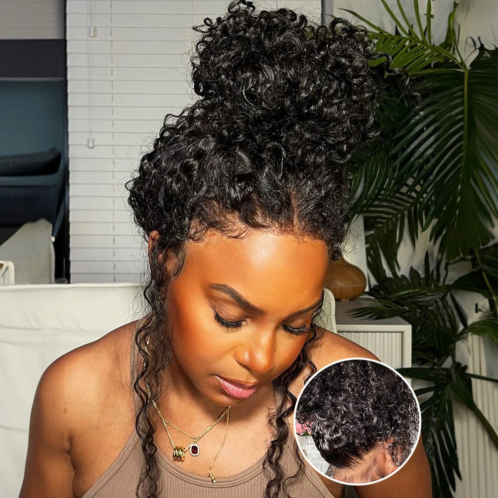 Snwprin 360 HD Full Lace Curly Human Hair Wigs Preplucked 13x6 Lace Frontal Wig Deep Wave Glueless Human Hair Ready To Wear 30In