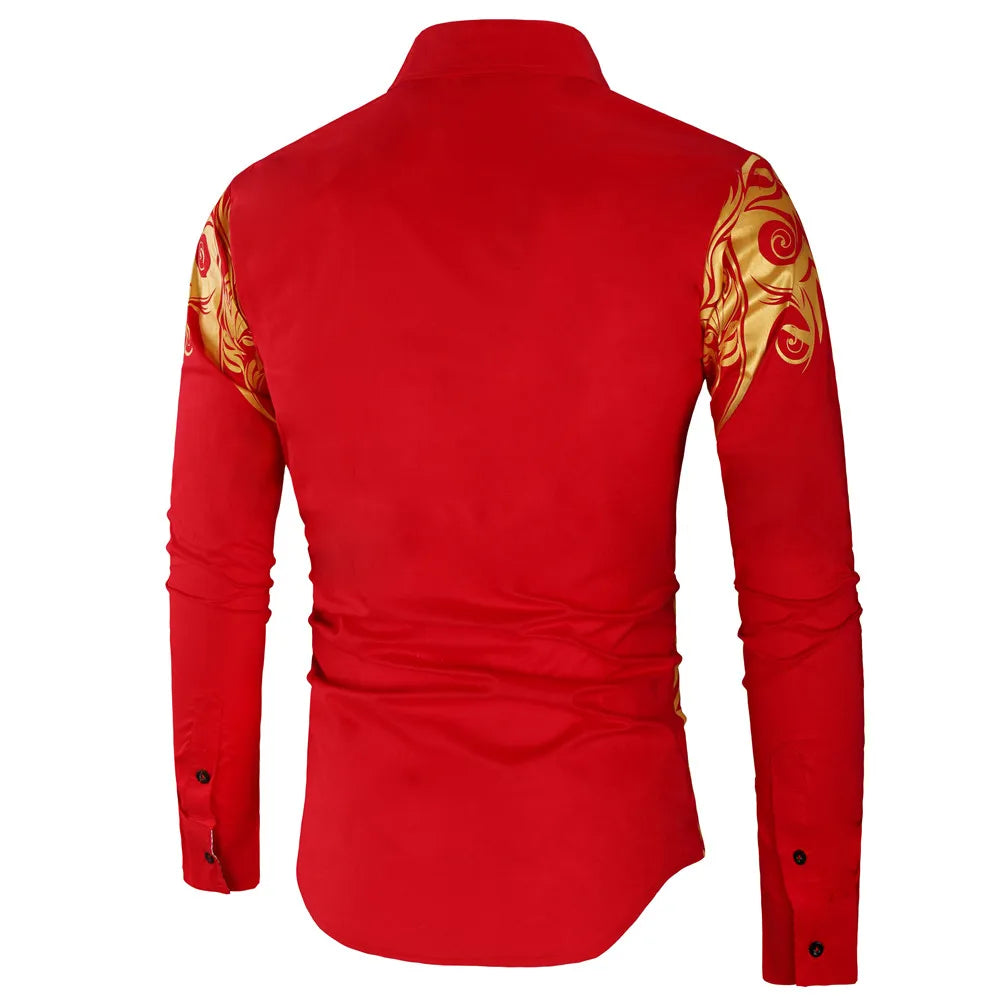 2024 Men's Brand Shirt, Luxury Gold High Quality Long Sleeve Shirts, Business White Black Men Dress Prom Social Print Shirts