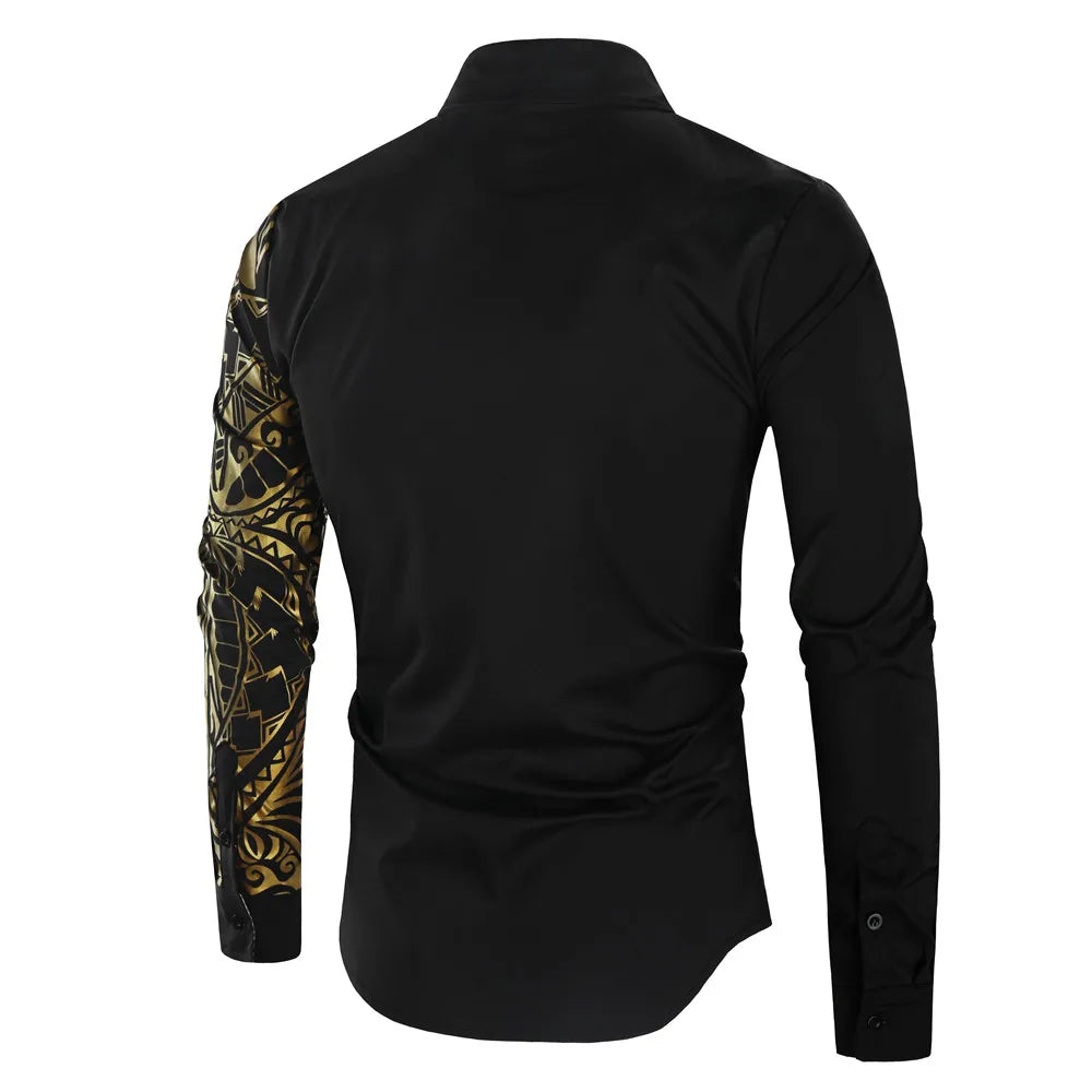 2024 Men's Brand Shirt, Luxury Gold High Quality Long Sleeve Shirts, Business White Black Men Dress Prom Social Print Shirts