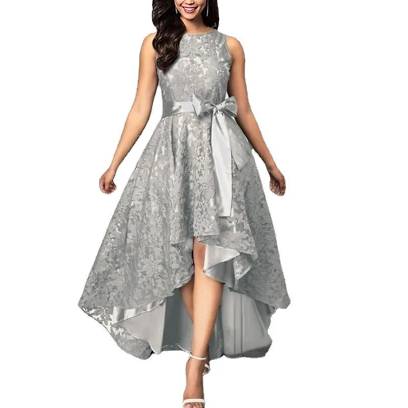 2025 Women's Wedding Bridesmaid Dress Elegant Lace Evening Sweet Party Dress Plus Size Slim High Waist Bow Maxi Dresses Female
