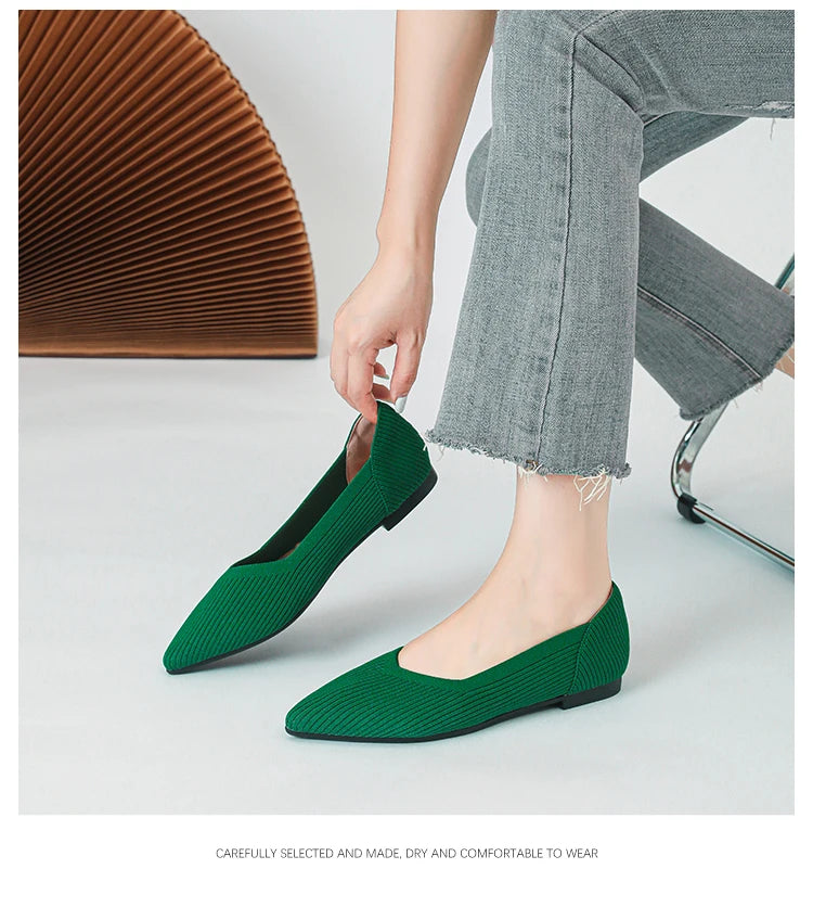 Women's flat shoes with pointed soft knitted sole breathable and comfortable shoes Spring and Autumn 2024 new model