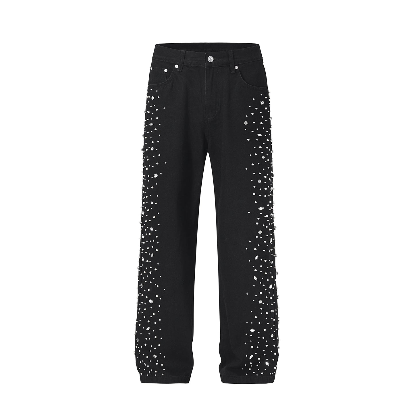 Full Rhinestone Print Washed Blue Baggy Jeans Mens and Women Ropa Hombre Streetwear Solid Casual Denim Trousers Loose Cargos
