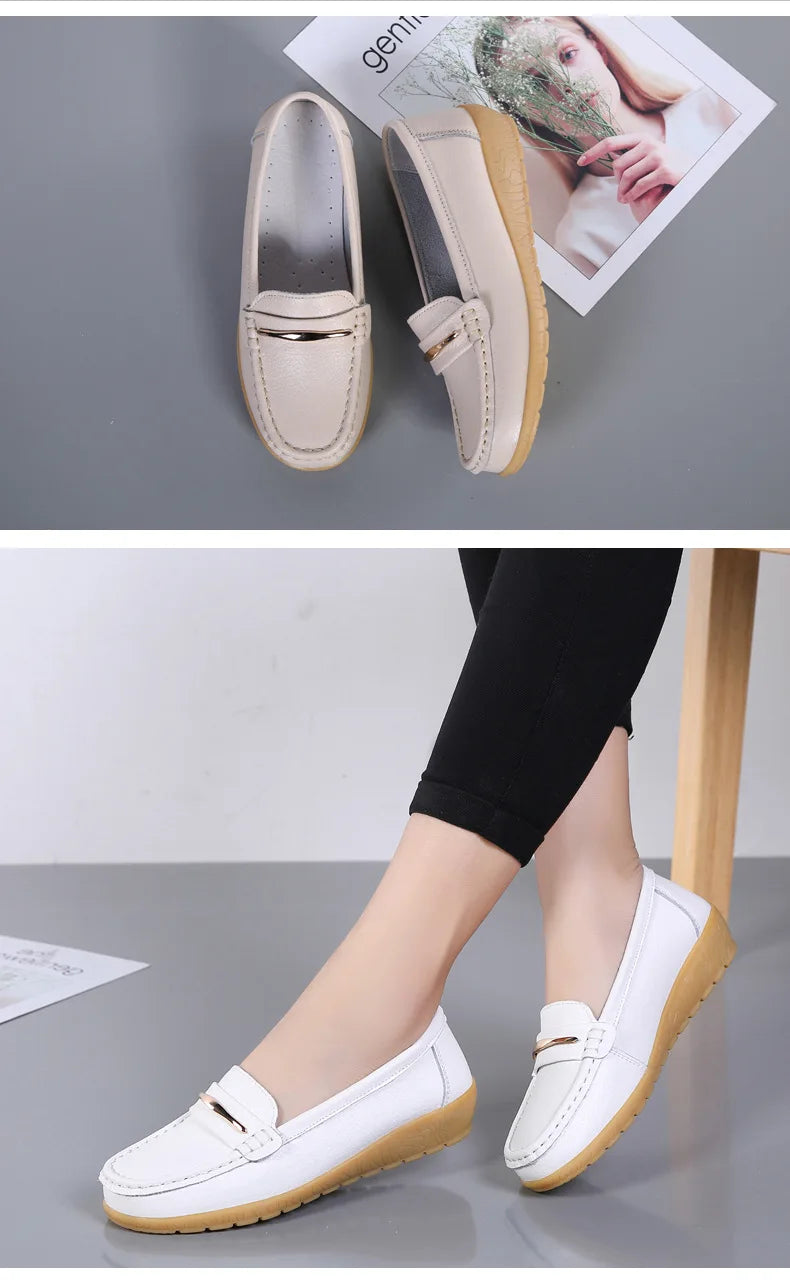 WOIZGIC Women's Mother Ladies Woman Female Genuine Leather Shoes Flats Loafers Platform Bling Slip On Moccasins Plus Size 43 44