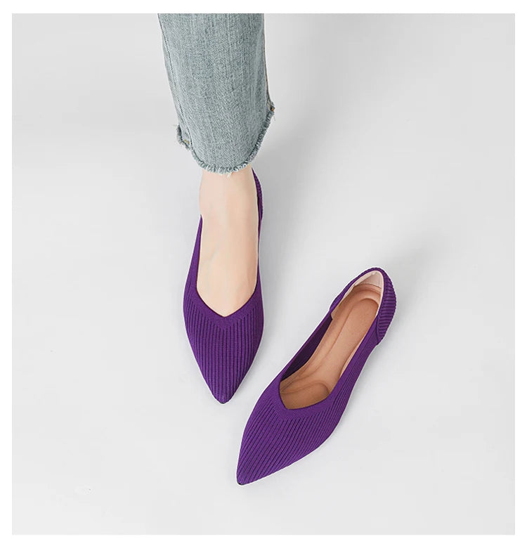 Women's flat shoes with pointed soft knitted sole breathable and comfortable shoes Spring and Autumn 2024 new model